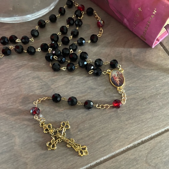 Black Bead Rosary with Red Mysteries - Picture 3 of 3